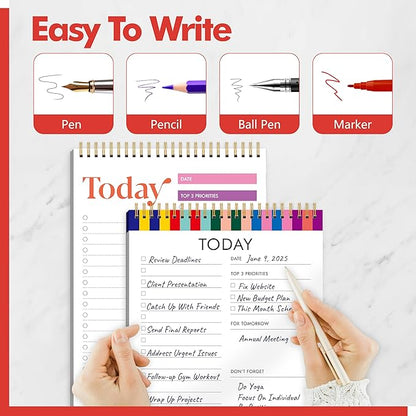 2 To Do List Notepads, Daily Planner Notebook with Tear-off Design, Undated Writing Organizer for Daily Tasks and Goal, Coiled Task Track Checklist Productivity Pad for Office, Classroom, Home, School