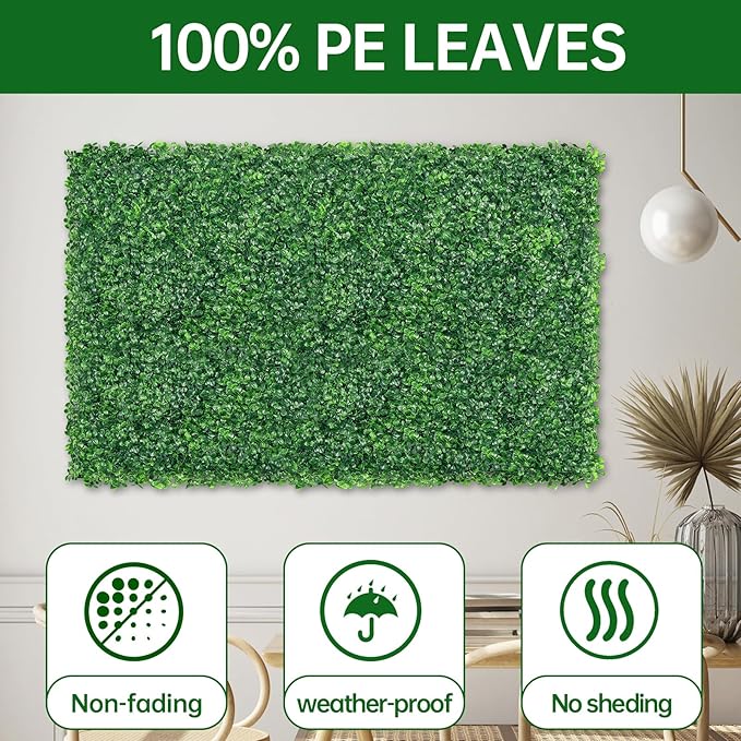 ZXMOTO Artificial Boxwood Hedge Panels 36PCS Topiary Hedge Plant Faux Grass Wall Decoration Faux Greenery Wall Panel for Indoor Outdoor Garden Backyard Decor (23.6"x15.7"(36 Pack))