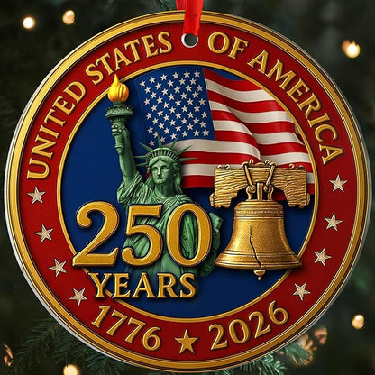 United States 250th Anniversary Ornament, 2D Acrylic 250th Anniversary USA Christmas Tree Ornament, 250 Patriotic American Christmas Ornaments, Gift for US Citizens, Patriotic Collectors (USA Pedal)