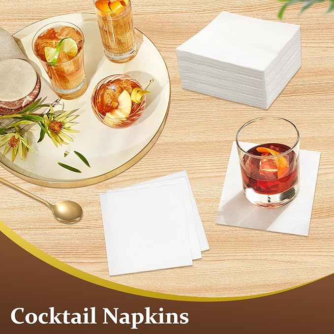 1200 Count Cocktail Napkins - 4.5 x 4.5 Inch White Beverage Napkins, 2-Ply Bulk Disposable Paper Napkins for Party, Bar, Cafe, Wedding and Everyday Use
