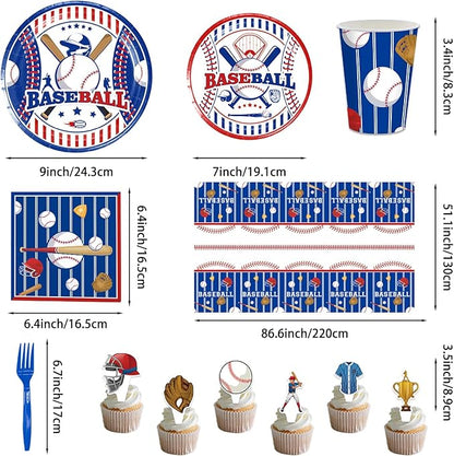 161PCS Baseball Birthday Party Decorations, Baseball Party Supplies Plates and Napkins Set, Tableware,Banner, Hanging Swirls, Tablecloth, Cake Cupcake Topper, Ballons