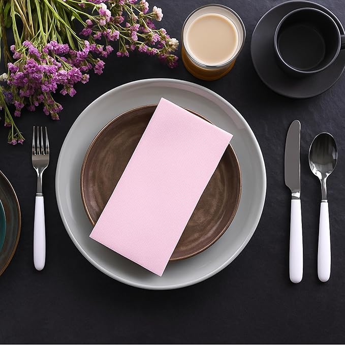 Baby Pink Paper Napkins | Linen Feel Guest Disposable Cloth Like Dinner Napkins | Hand Towels | Soft, Absorbent, Paper Hand Napkins for Kitchen, Bathroom, Parties, Weddings, Dinners | 50 Pack