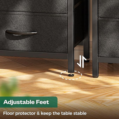 Huuger Nightstands Set of 2, End Tables with Charging Station, Side Tables with Fabric Drawers, Bedside Tables with USB Ports and Outlets, Night Stands for Bedroom, Charcoal Gray