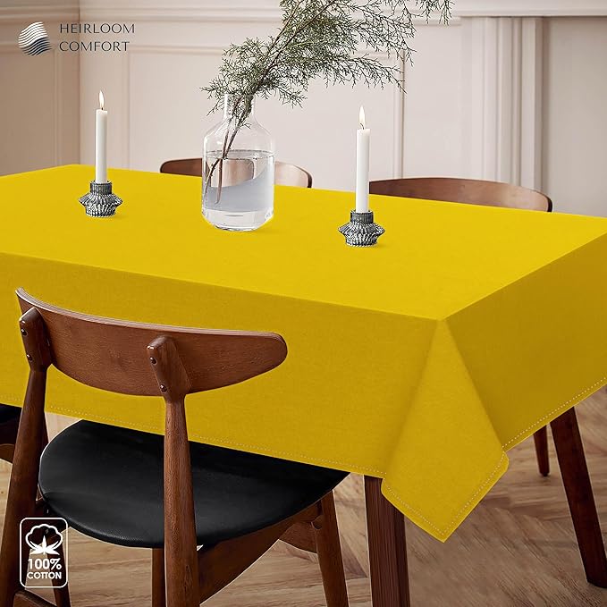 Lemon Yellow Rectangle Table Cloth, 60x86 Inch, 100% Cotton, Fits 6-8 Seats, Washable, Wrinkle Resistant, Durable, Dining Table Cover for Birthdays, Baby Showers, Spring Celebrations
