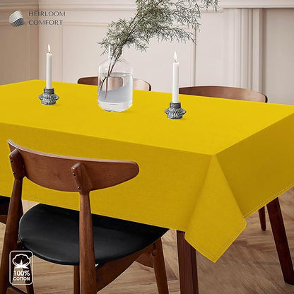 Lemon Yellow Rectangle Table Cloth, 60x86 Inch, 100% Cotton, Fits 6-8 Seats, Washable, Wrinkle Resistant, Durable, Dining Table Cover for Birthdays, Baby Showers, Spring Celebrations