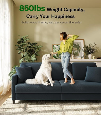 83" Couches for Living Room, Comfy Sofas for Living Room, Teddy Sofa Couch, Tool-Free Setup Loveseat Sofa, All-Wood Love Seat Couches, Small Couch 2 Pillows Included, Blue Grey
