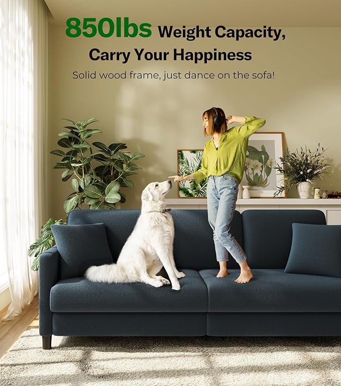 83" Couches for Living Room, Comfy Sofas for Living Room with Storage Ottomans, Teddy Sofa Couch, Tool-Free Loveseat Sofa, All-Wood Love Seat Couches, U Shaped Couch Pillows Include, Blue Grey