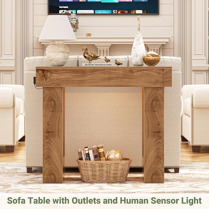 Unikito 39" Entryway Table with Socket and Sensor Light, Narrow Console Table with Storage Behind Couch, Farmhouse Entryway Table for Hallway, Behind The Couch, Living Room, Foyer
