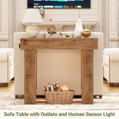 Unikito 39" Entryway Table with Socket and Sensor Light, Narrow Console Table with Storage Behind Couch, Farmhouse Entryway Table for Hallway, Behind The Couch, Living Room, Foyer
