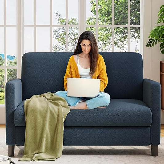 Loveseat Sofa, 51" Love Seat, Comfy Teddy Small Loveseat for Small Spaces, Tool-Free Setup Sofa Couch for Bedroom, All-Wood Couches for Living Room, No Pillow Included, Slate Blue