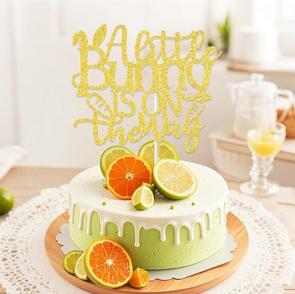 A Little Bunny is on the Way Cake Topper, Bunny Baby Shower Decorations, Easter Baby Announcement Supplies, Easter Theme General Reveal Party Cake Decoration Sign Gold