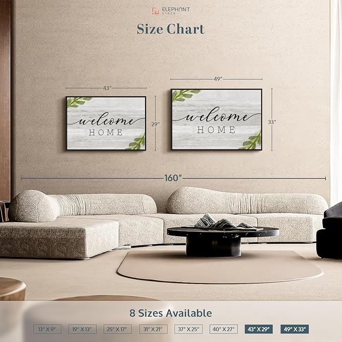 Elephant Stock Rustic Welcome Home Wall Art - Horizontal Floating Framed Canvas - 1-Piece Living Room Wall Decor - Digital Art Inspirational And Typography Canvas Print - Gray and Black Decor for Wall by Natalie Carpentieri - 43" X 29"