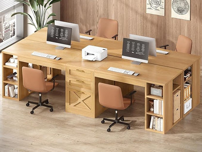 SEDETA Farmhouse 96.5" Computer Desk with Drawers, 2 Person Home Office Desk, Gaming Double Desk with Storage Shelves, Long Two Person Writing Desk, Oak