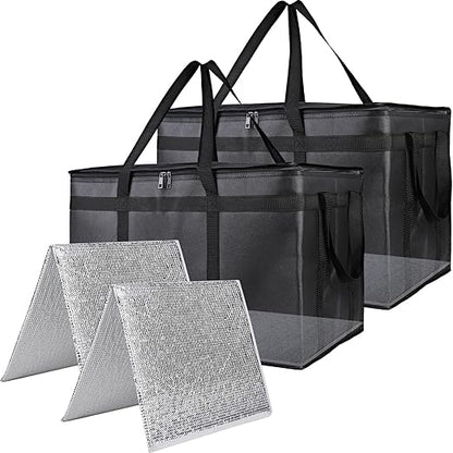 2PK Insulated Food Delivery Bag with Reinforced Hard Bottom - XXXL Thermal Catering Tote for Hot Pizza, Cold Drinks & Meal Boxes - Ideal for Delivery Staff, Restaurants, and Outdoor Events