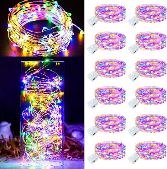 12Pack Fairy Lights Battery Operated, 7ft 20 LED 3 Modes Speed Twinkle Mini String Lights Waterproof Copper Wire Firefly Starry Lights for Mason Jars Wedding Party Christmas Decorations