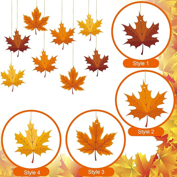 Fall Thanksgiving Hanging Swirls Decoration Big Maple Leaf Hanging Foil Swirls Ceiling Decor for Thanksgiving Party Supplies Autumn Harvest Ceiling Hanging 8Pcs