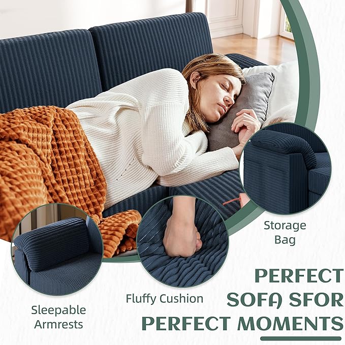 Vongrasig 79" Convertible Sectional Couches Sofa with Storage Ottoman, 3 Seat L Shaped Couch with Side Storage Pockage, Small Couches for Living Room, Apartment and Small Space, Dark Blue