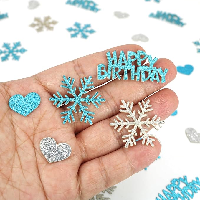 Blue Snowflake Birthday Confetti for Table – 200PC Glitter Heart Snowflakes Table Scatter for Winter Wonderland Birthday Party Decorations