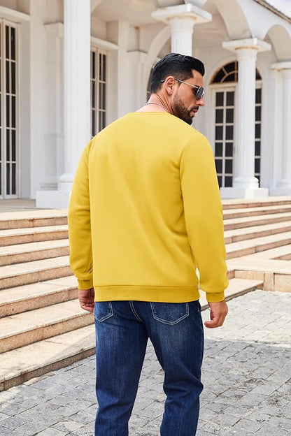 Boladeci Men's Full Sherpa Lined Crewneck Sweatshirts Heavy-weight Fleece Pullover Thick Thermal Long Sleeve Cotton