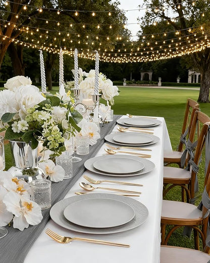WONDERFUL 32pcs Light Grey Plastic Plates Reusable Unbreakable & Dishwasher safe Dishes Set Outdoor Plates Includes:16 Dinner 10" and 16 Dessert Plate 7.3" Ideal for BBQ Camping Christmas New Year