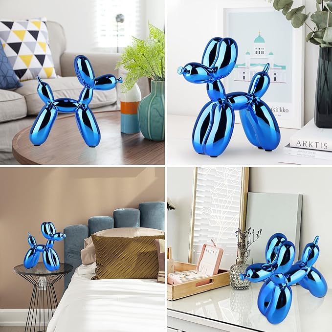Blue Balloon Dog Decor - Animal, Shelf, Preppy Room, Cute Statue, Modern Sculpture, Gold Decorations, Small Figurines