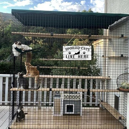 Cat Wall Decor For Pet Lovers Hanging Wooden Home Decor Fall Welcome Sign Christmas Decor Spoiled Cats And Their Staff Live Here - People Tolerated 12x6 In