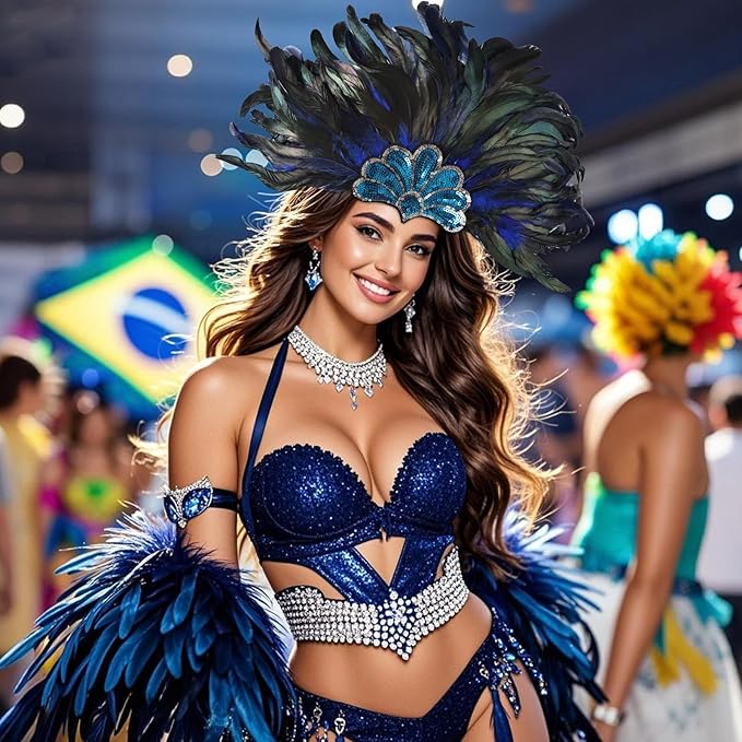 Women's Carnival Feather Headpieces Sequin Headdress for Wedding Masquerade Party Cosplay Feather Headbands