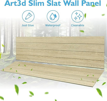 Art3d 4-Pack Glue-On Herringbone Wainscoting Panel for Interior Wall Decor - 104 x 12 Inch Polystyrene Ultralight Slim Slat Wall Panels for Living Room Bedroom, Oak