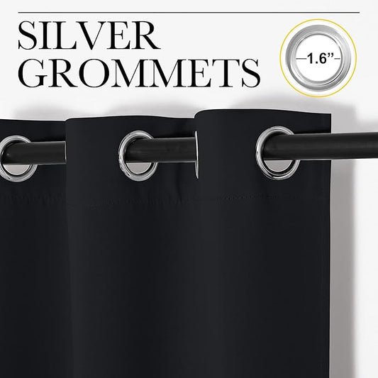 NICETOWN Black Out Curtain Panels - Home Decoration Thermal Insulated Solid Grommet Blackout Curtains/Drapes for Hall/Dining Room (Set of 2, 42 inches by 95 Inch, Black)