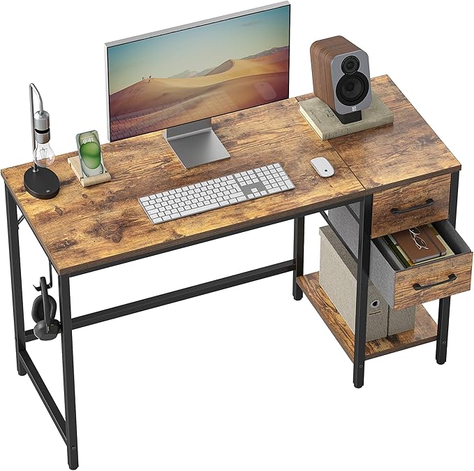 CubiCubi Computer Desk with 2 Drawers, 40 Inch Small Home Office Desk with Storage Study Writing Table, Light Brown
