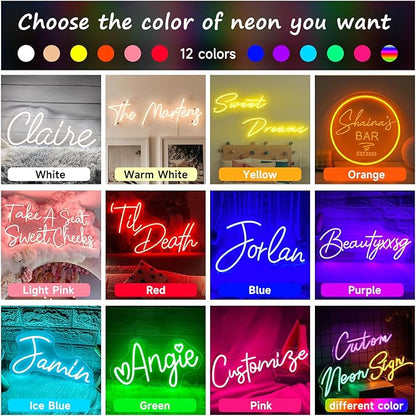 Custom Neon Sign for Wall Decor Personalized Dimmable LED Neon Sign Customizable Light Up Sign for Christmas Wedding Family Birthday Party Beauty Bar Game Room Neon Light Business Signs