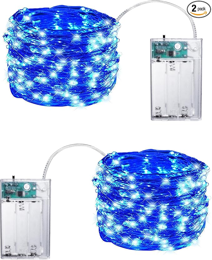 Joomer Battery String Lights, 2PACK Total 32FT 100 LED Battery Operated String Light, Twinkle Fairy Lights with Timer for Home, Garden, Store, Party, Holiday, Indoor Decor (Blue)
