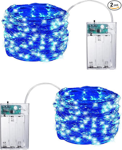 Joomer Battery String Lights, 2PACK Total 32FT 100 LED Battery Operated String Light, Twinkle Fairy Lights with Timer for Home, Garden, Store, Party, Holiday, Indoor Decor (Blue)
