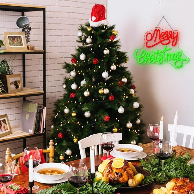 NOSUN Merry Christmas Neon Sign for Wall Decor Dimmable Merry Christmas Led Signs for Xmas Party Kids Bedroom Bar Pub Club Xmax Gift Decorations Bedroom Window Bar Club Shop Gift Decor
