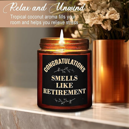 Retirement Gifts for Women, Men - Funny Retiring Candles - Christmas, Birthday, Retired Gift for Mom, Nurse, Coworker, Teacher, Friends - Tropical Coconut Natural Scented Soy Candle for Home