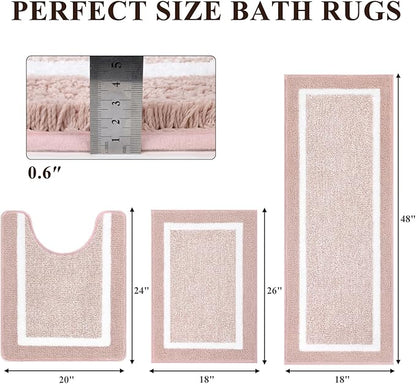 Pauwer 3 Piece Bath Mat Set, Non Slip Plush Rugs, Absorbent Shaggy Set With U-Shaped Contour Toilet Mat for Bathroom, Bedroom, Living Room - Dusty Pink