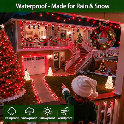 750 LED Chrstmas Lights, 240ft Outdoor Christmas String Lights with 12 Modes, Red LED String Lights with Timer Dimmable Waterproof for Tree Fence Garden Xmas Wedding Party Decor Red