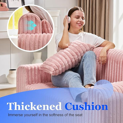 Hobestluk Couch Sofa 2-Seater Foam Sofa Loveseat for Small Spaces Comfy Sofas with Removable Cover Furry Couch with Pillows for Living Room, Bedroom, Apartment, Office (Pink, Loveseat)