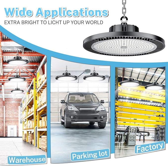 THELUX Super High Bright 200W UFO LED High Bay Light 30000Lm 5000K,100V-277V with US Plug and Play High Bay LED Shop Lights for Warehouse Workshop Factory Gym Garage with FCC Certificated 4Pack