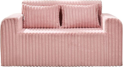 Hobestluk Couch Sofa 2-Seater Foam Sofa Loveseat for Small Spaces Comfy Sofas with Removable Cover Furry Couch with Pillows for Living Room, Bedroom, Apartment, Office (Pink, Loveseat)