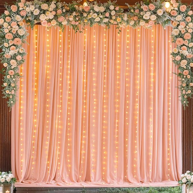 Peach Backdrop Curtain for Parties Baby Shower Wrinkle Free Peach Photo Curtains Backdrop Drapes Fabric Decoration for Wedding Birthday Party 5ft x 8ft,2 Panels