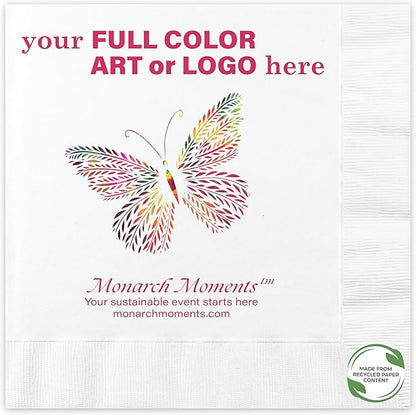 B.E. Green Custom Dinner Napkins - Personalized Recycled Paper Content Napkins - Eco-friendly & Full-Color Digital Printed - Weddings, Events & Celebrations - Pack of 50 - Coin Edge Embossed, 8"x 8"