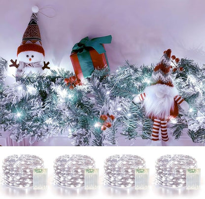 4 Pack 240LED Christmas Fairy Lights Battery Operated - 20FT Twinkle Lights with 2 Lighting Modes Indoor Outdoor, Waterproof Led Fairy String Lights for Bedroom, Classroom, Dorm, DIY Decor, Cool White