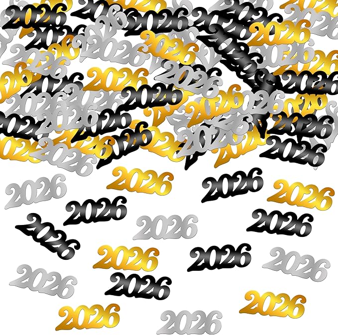 KatchOn, Shiny Black, Silver and Gold 2026 Confetti - Pack of 500 | Happy New Year Confetti 2026 | New Year Table Decorations 2026 | Happy New Year Decorations 2026 | New Year Decorations 2026