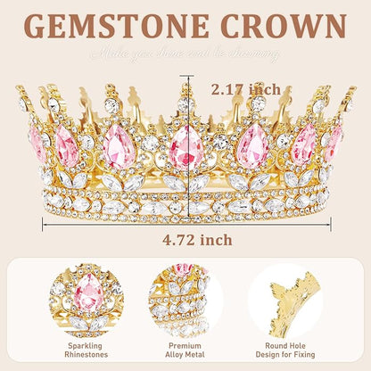 Gold Crown for Women, Crystal Queen Tiaras Headband Wedding Bridal Hair Accessories, Birthday Party Prom Cake Topper