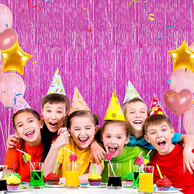 Hot Pink Tinsel Backdrop Foil Fringe Curtains - 2 Packs Door Streamers Backdrop for Birthday Door Decorations, Party Supplies for Bachelorette, Graduation, Christmas, Disco Decor