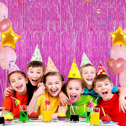 Hot Pink Tinsel Backdrop Foil Fringe Curtains - 2 Packs Door Streamers Backdrop for Birthday Door Decorations, Party Supplies for Bachelorette, Graduation, Christmas, Disco Decor