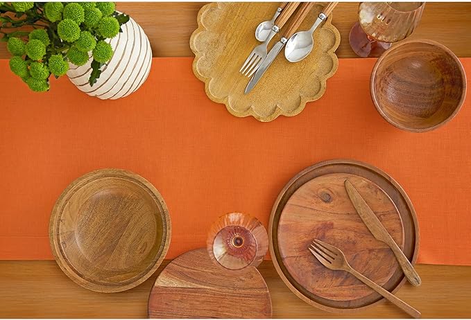 Solino Home Linen Table Runner 90 Inches Long - 100% Pure Linen Persimmon Orange Dining Table Runner 14 x 90 Inch for Fall, Autumn, Christmas, New Year - Fete