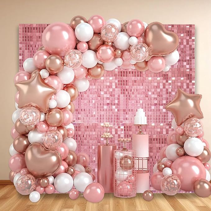 48 PCS Rose Gold Shimmer Wall Backdrop, Square Sequin Photo Backdrops Panel, Glitter Wall Background for Birthdays, Weddings, Christmas, Engagements, Disco Bachelorette Party Decoration (6FTx8FT)