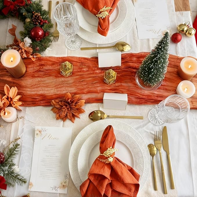 Orange Cheesecloth Table Runner 10FT Fall Thanksgiving Gauze Table Runner Cheesecloth Fabric Rustic Burnt Orange Cheese Cloth Runner Boho Sheer Table Cloth Runner for Birthday Wedding Banquet